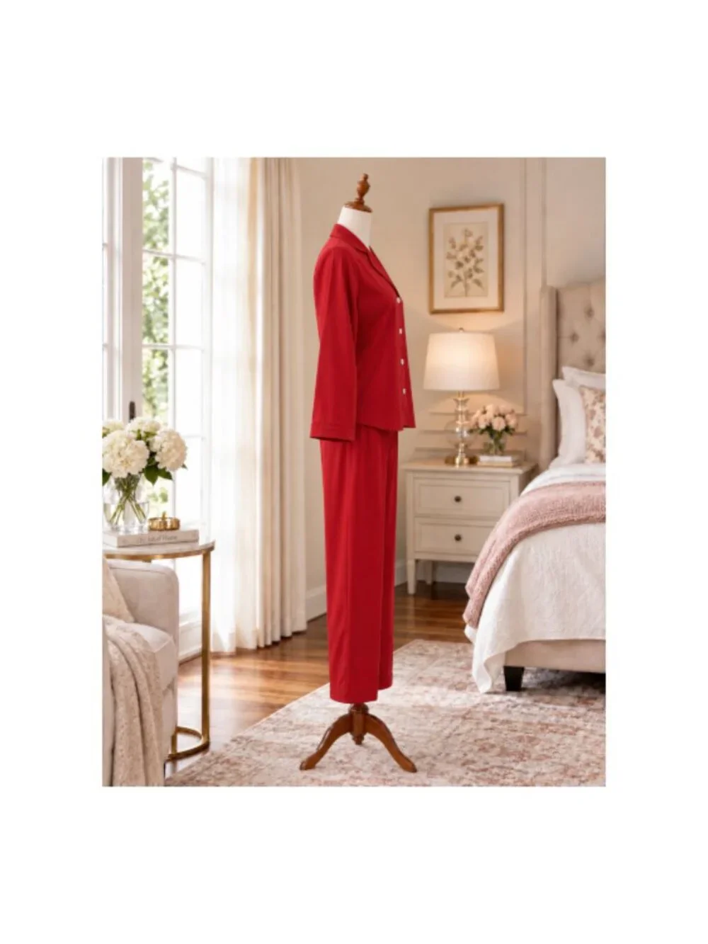 SoieRose Red 100% Cotton Classic Cotton Pajama Set for Women - SR-1343